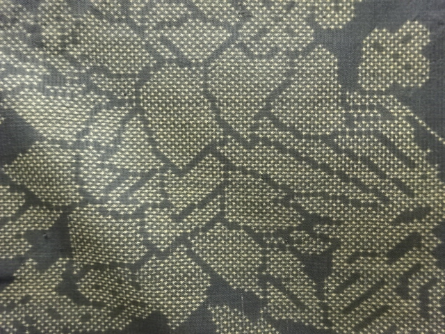 アンティーク　花模様織り出し本場泥大島紬着物(5マルキ)